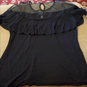 INC Size XXL black short sleeve shirt sheer neck International concepts (TD)